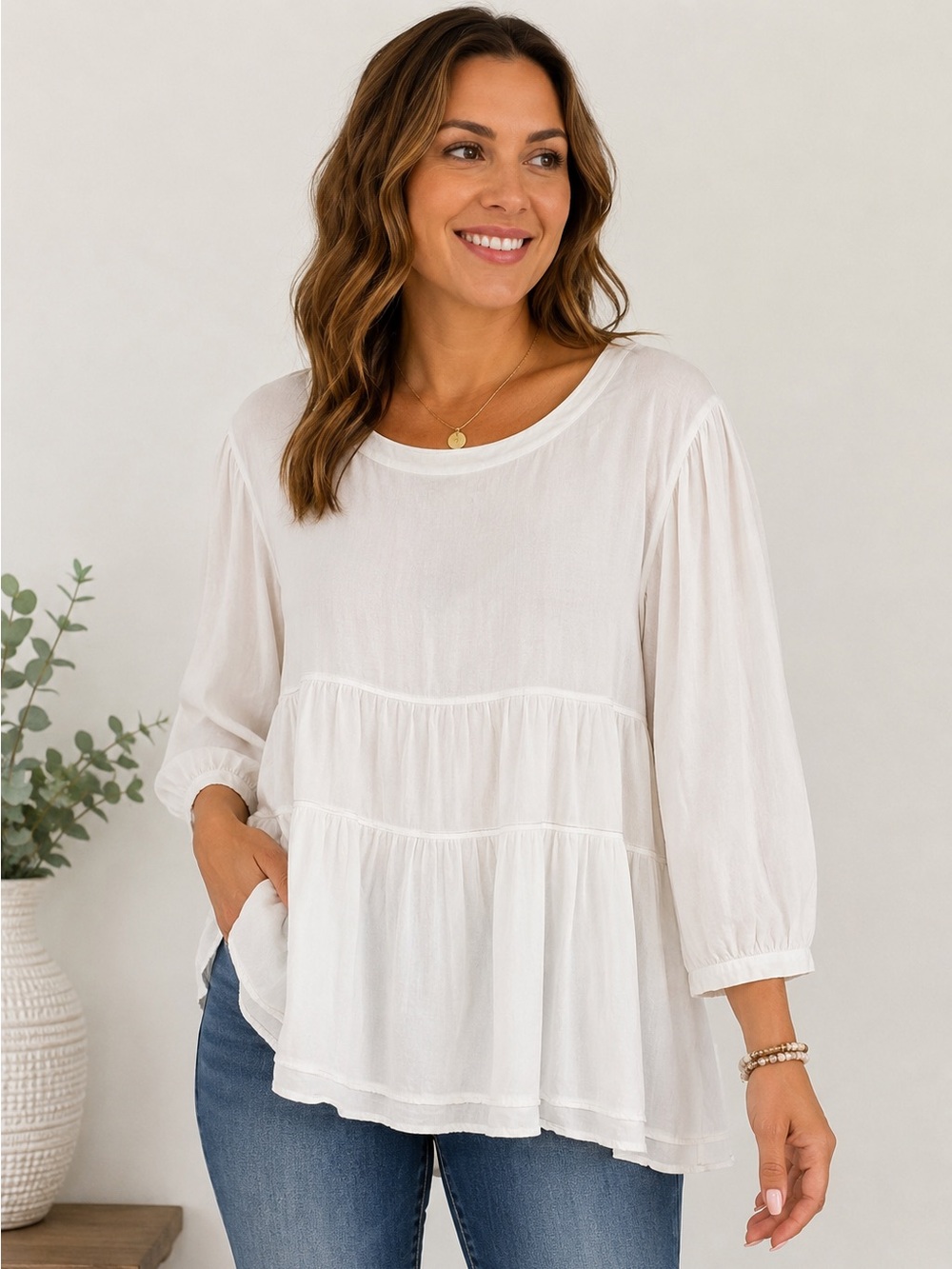 Entro White Ruffled Peasant Blouse